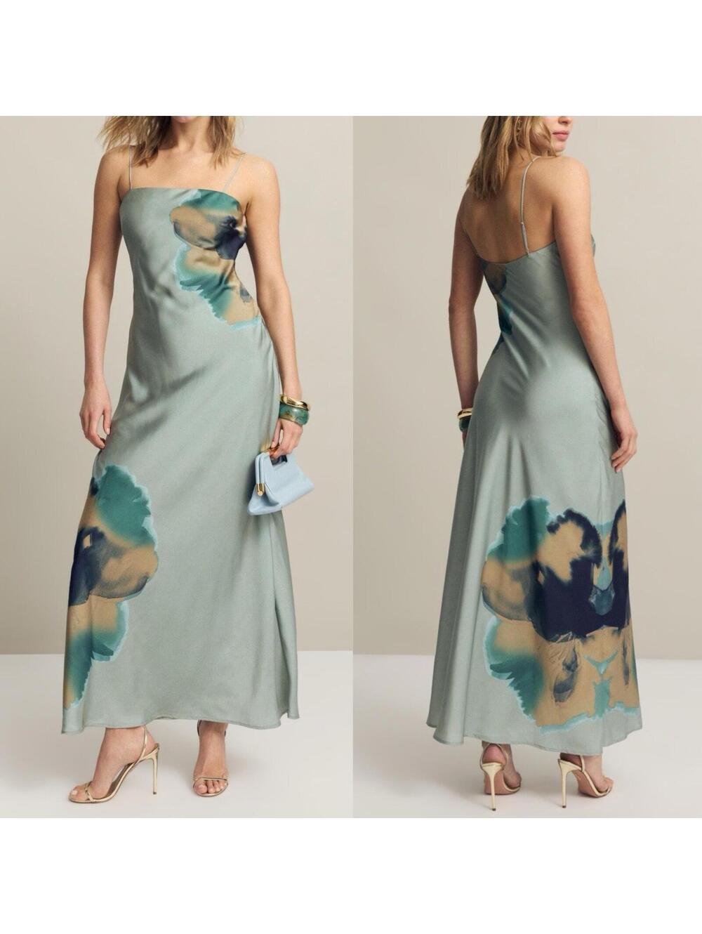 Anthropologie Hutch Satin Spaghetti Strap Floral Print Lisa Maxi Dress - XS